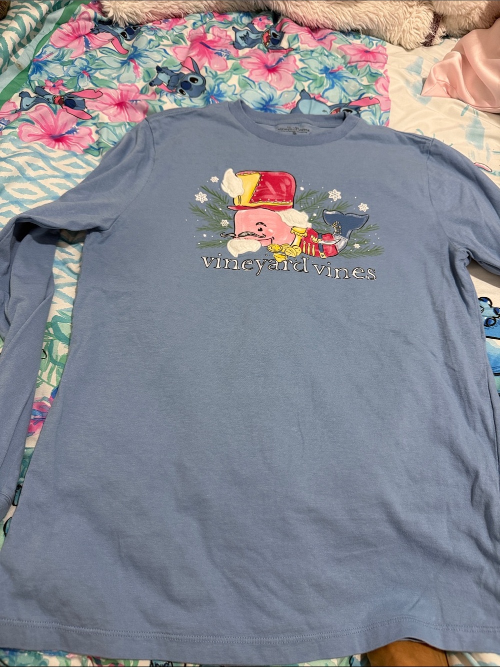 Vineyard Vines Light Blue Long-Sleeve Holiday Whale Tee